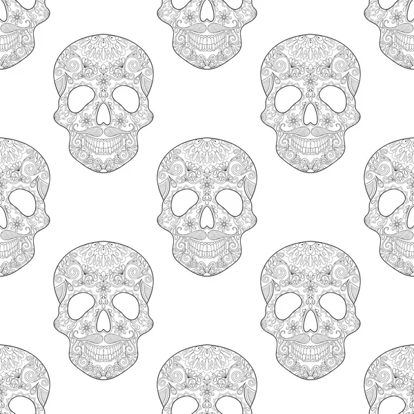 Zentangle stylized  Skull for Halloween, seamless pattern with a — Stock Vector