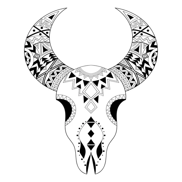 Zentangle animal Skull. Freehand boho, tribal sketch for adult a — Stock vektor