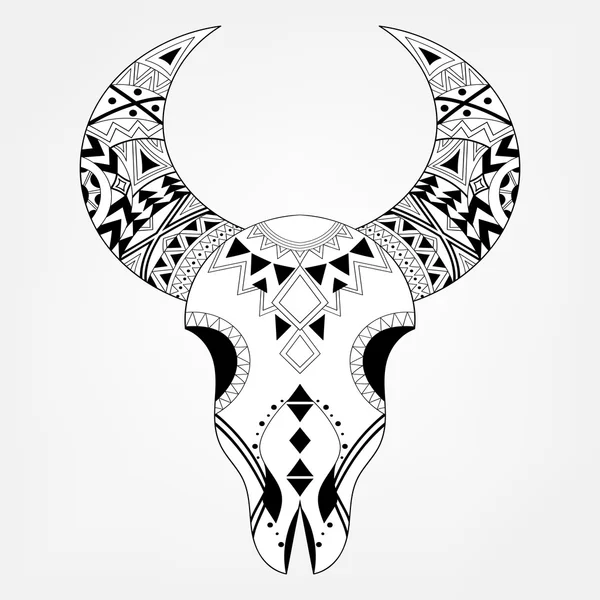 Zentangle animal Skull in tribal style. Freehand boho sketch for — ストックベクタ