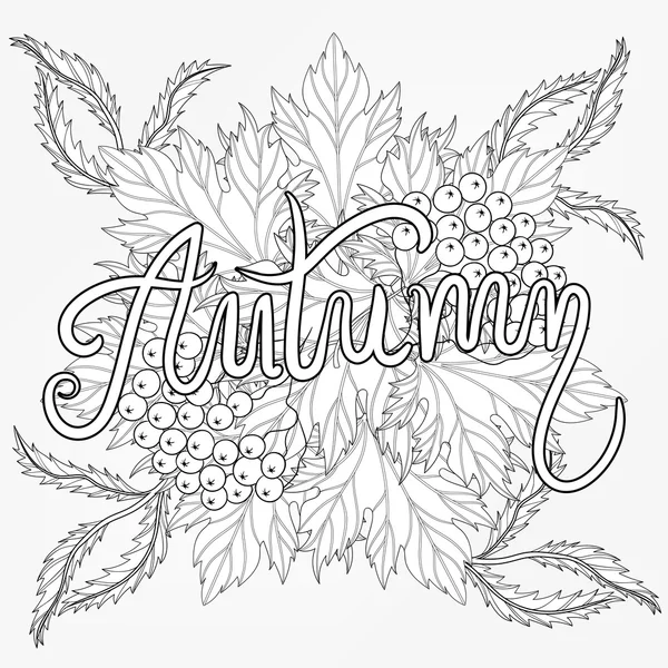 Zentangle stylized Autumn typographic background with maple leav — Stock Vector