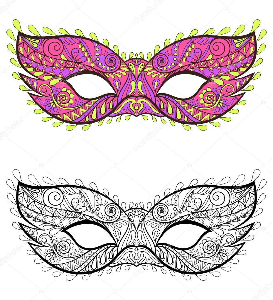 Bohemian Festive Masks set. Decorative Vector carnival elements 