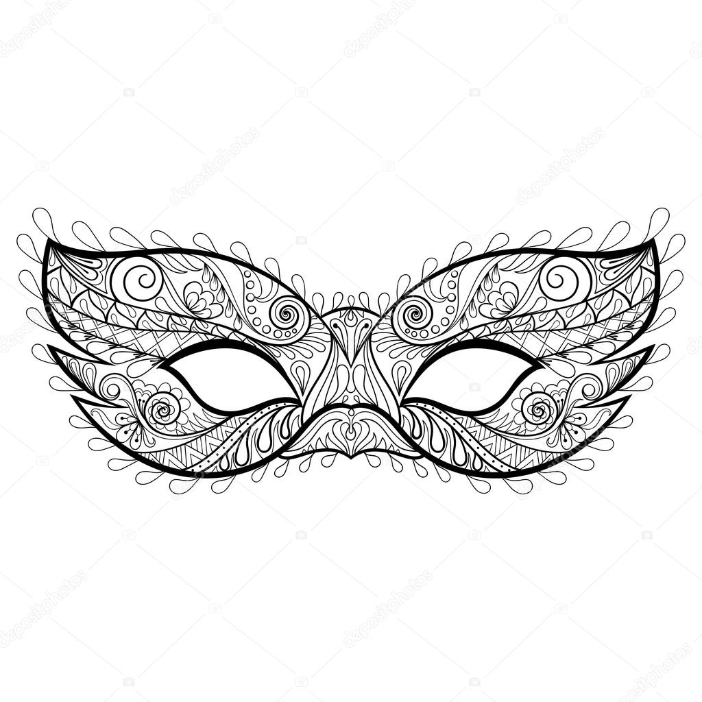 Bohemian festive  vector Mask silhouette  for adult coloring pag