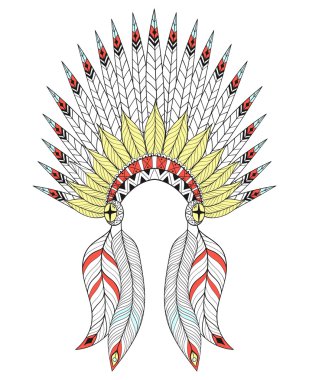 Vektör zentangle Savaş Bonnet renk tüyleri ile. Abd yerlisi