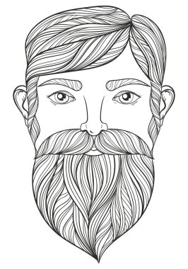 Adu için Bıyık lı ve sakallı Adamın Vektör zentangle Portresi
