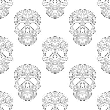 Zentangle stylized  Skull for Halloween, seamless pattern with a