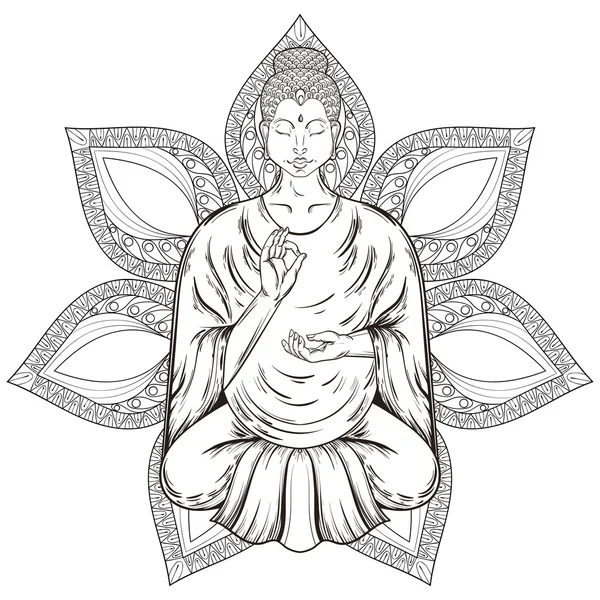 Vector Sitting Buddha in Lotus pose, isolated on mandala, teachi — Stock Photo, Image