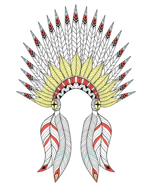 色の羽を持つベクトルゼンタングル戦争ボンネット。アメリカ先住民 — ストック写真
