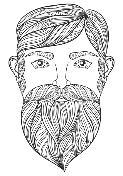 Vector zentangle Portrait of Man with Mustache and beard for adu — Stock Photo, Image