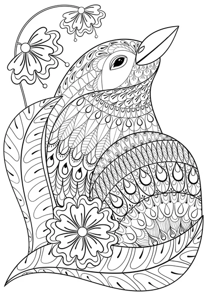 Zentangle ave exótica en flores. Animal étnico dibujado a mano para un — Foto de Stock