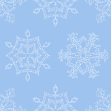 Zentangle winter blue snowflakes seamless pattern for Christmas,