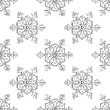 Zentangle stylized winter snowflake seamless pattern. Freehand a
