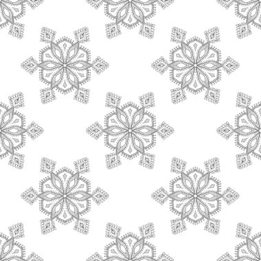 Zentangle stylized winter snowflake seamless pattern. Freehand a