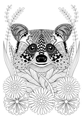 Zentangle çiçek kafasına Rakun stilize. Çizilmiş etnik el bir