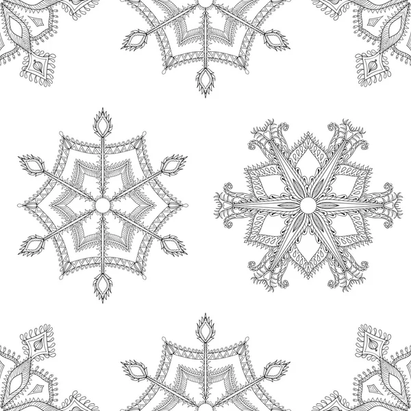 Zentangle winter snowflakes seamless pattern for Christmas, New — Stock Vector