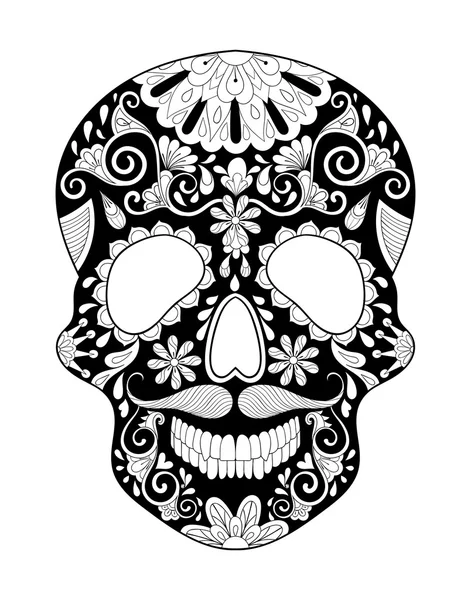 Zentangle stylized Skull for Halloween. Freehand sketch for adul — Stok Vektör
