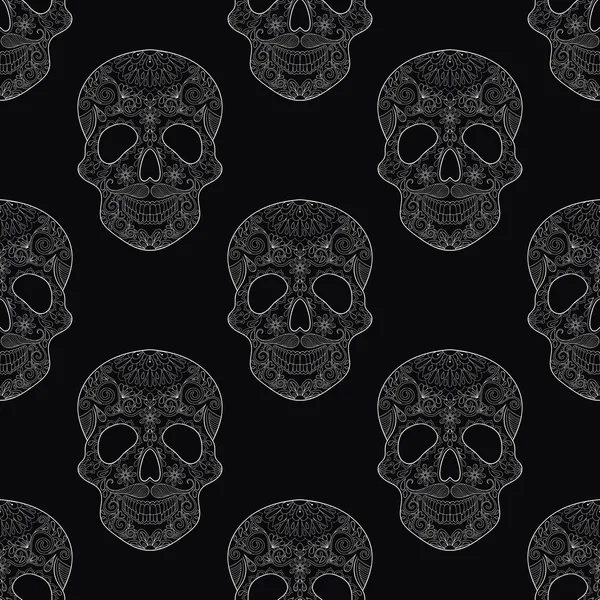 Zentangle beyaz kafatasları Cadılar Bayramı için seamless modeli stilize. 
