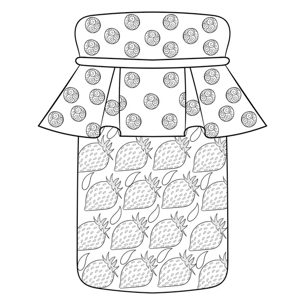 Zentangle stylized jar with strawberry jam. Freehand sketch for — Stock Vector