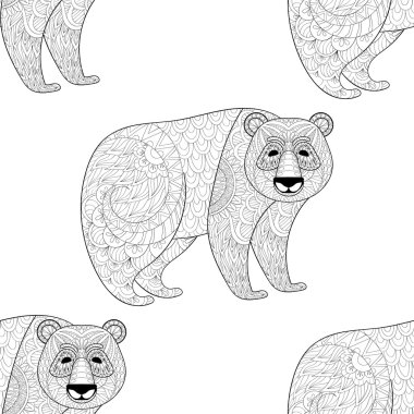 Büyük Panda dikişsiz desen. Yetişkin col için freehand etnik kroki