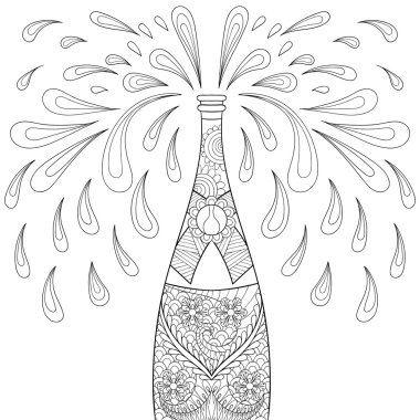 Şampanya patlama şişesi, zentangle tarzı. Freehand kroki için
