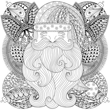 Noel balolarında Süslü Noel Baba, zentangle tarzında çelenk. Freeh