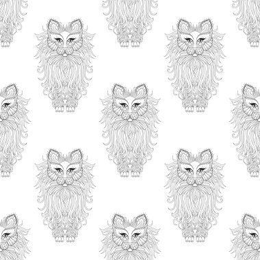 Kabarık Kedi dikişsiz desen, zentangle tarzı. Serbest çizim fo