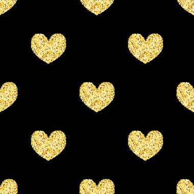 Altın glitter kalpler, ışıltılar sorunsuz desen arka plan, tem