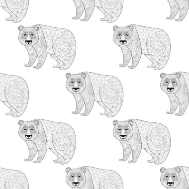 Panda dikişsiz desen. Yetişkin colorin için freehand etnik kroki