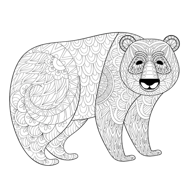 Grande panda in zentangle, stile tribale. Bozzetto etnico a mano libera per — Vettoriale Stock