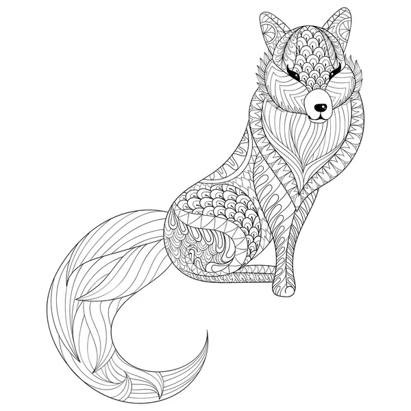 Fox en estilo zentangle. Bosquejo a mano alzada para el col adulto antiestrés — Vector de stock