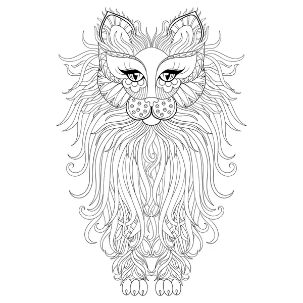 Fluffy Cat, zentangle style. Freehand sketch for adult antistres — Stock Vector