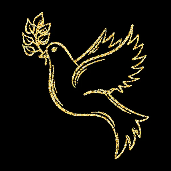 Golden glitter Dove of Peace on background, template for banner, — Stock Vector