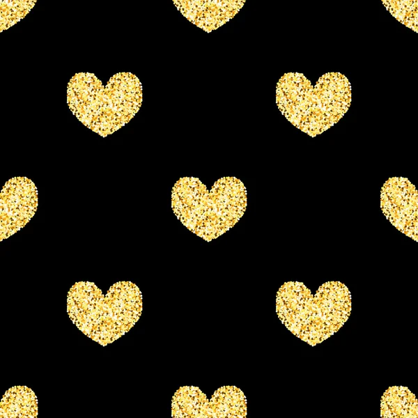 Golden glitter hearts, sparkles seamless pattern background, tem — Stock Vector