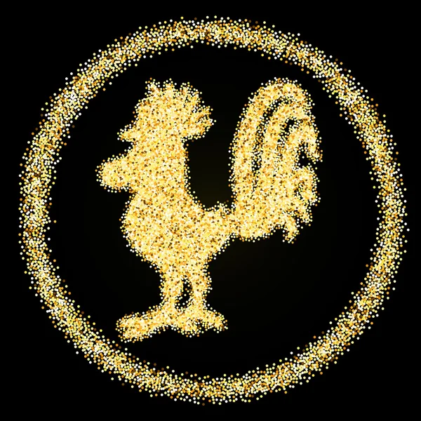 Złoty brokat Rooster na czarnym tle, szablon na sztandar, — Wektor stockowy