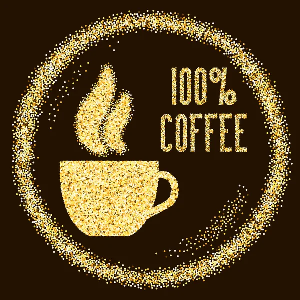 Natural 100% kvalitet kaffe, typ med kopp på Golden glitter Spa — Stock vektor