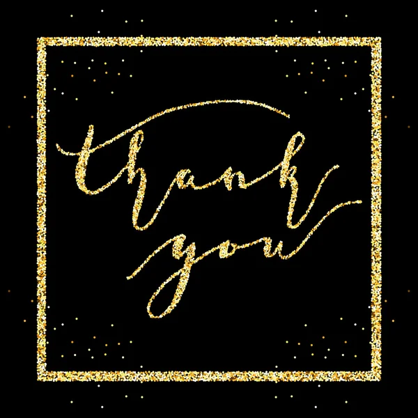 Dank u woorden in frame, type op gouden glitter sparkles backgr — Stockvector
