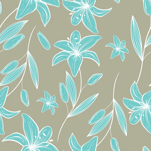 Seamless blue  lily pattern — Stock Vector