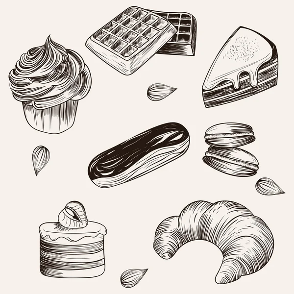 Bakery doodle sketch set — Stock Vector