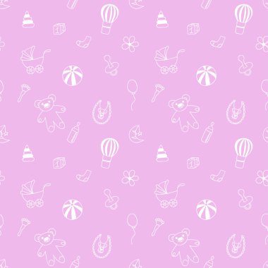 Çocukların oyuncakları unsurları ile Seamless modeli. Bebek arabası