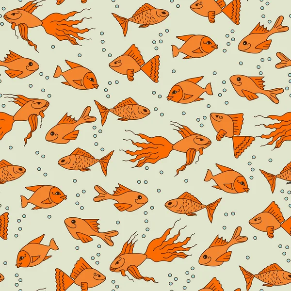 Золотая рыба в воде бесшовный рисунок. Векторная иллюстрация . — стоковый вектор