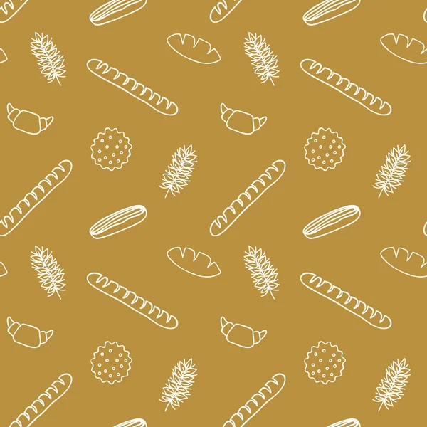 Seamless pattern with bread, rolls, cookies and cereals. — Stock Vector