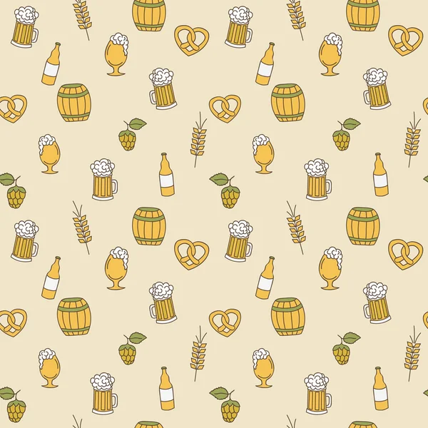 Simple beer seamless pattern. Doodle design. Vector illustration — Stock Vector