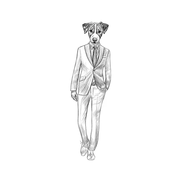 Sketch Jack Russel Terrier en Hipster Suit. Cara dibujada a mano de d — Vector de stock