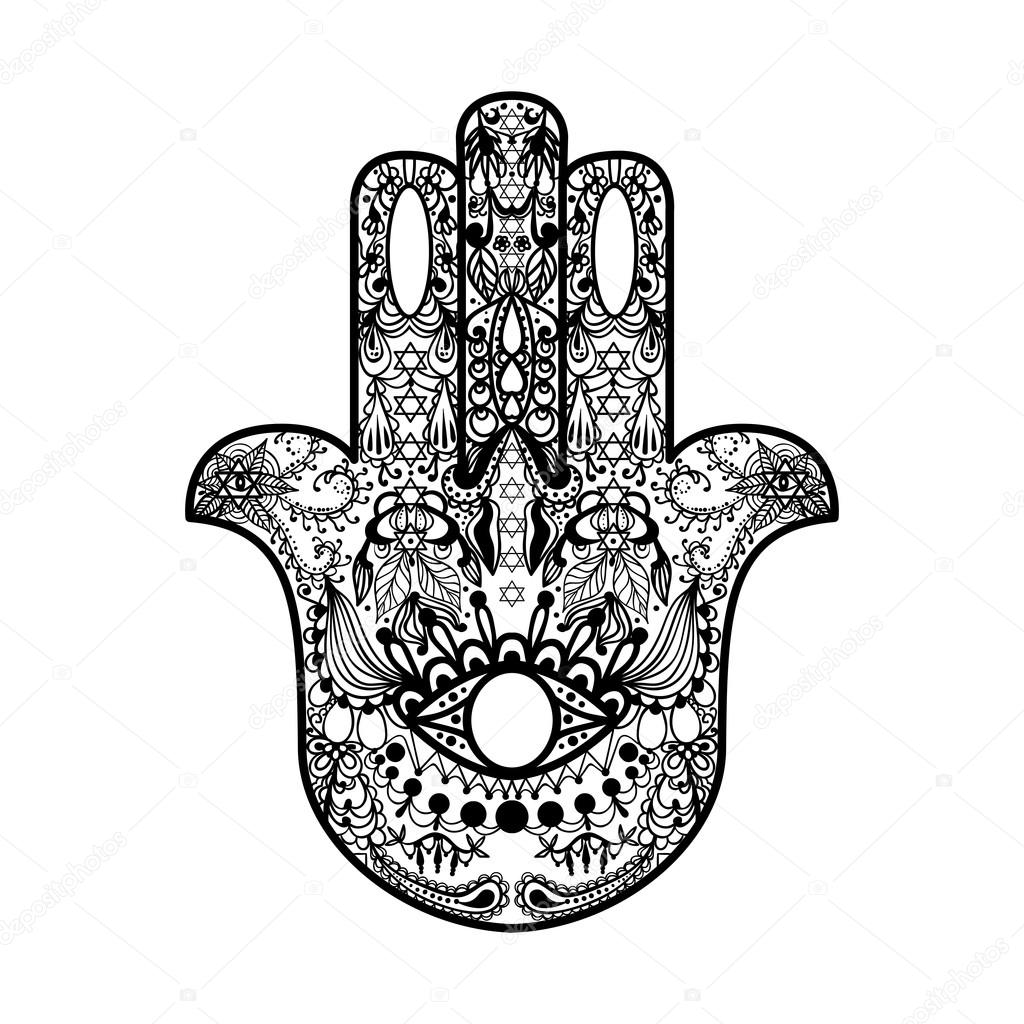 Boho hamsa hand, protection amulet, strength and happiness symbo