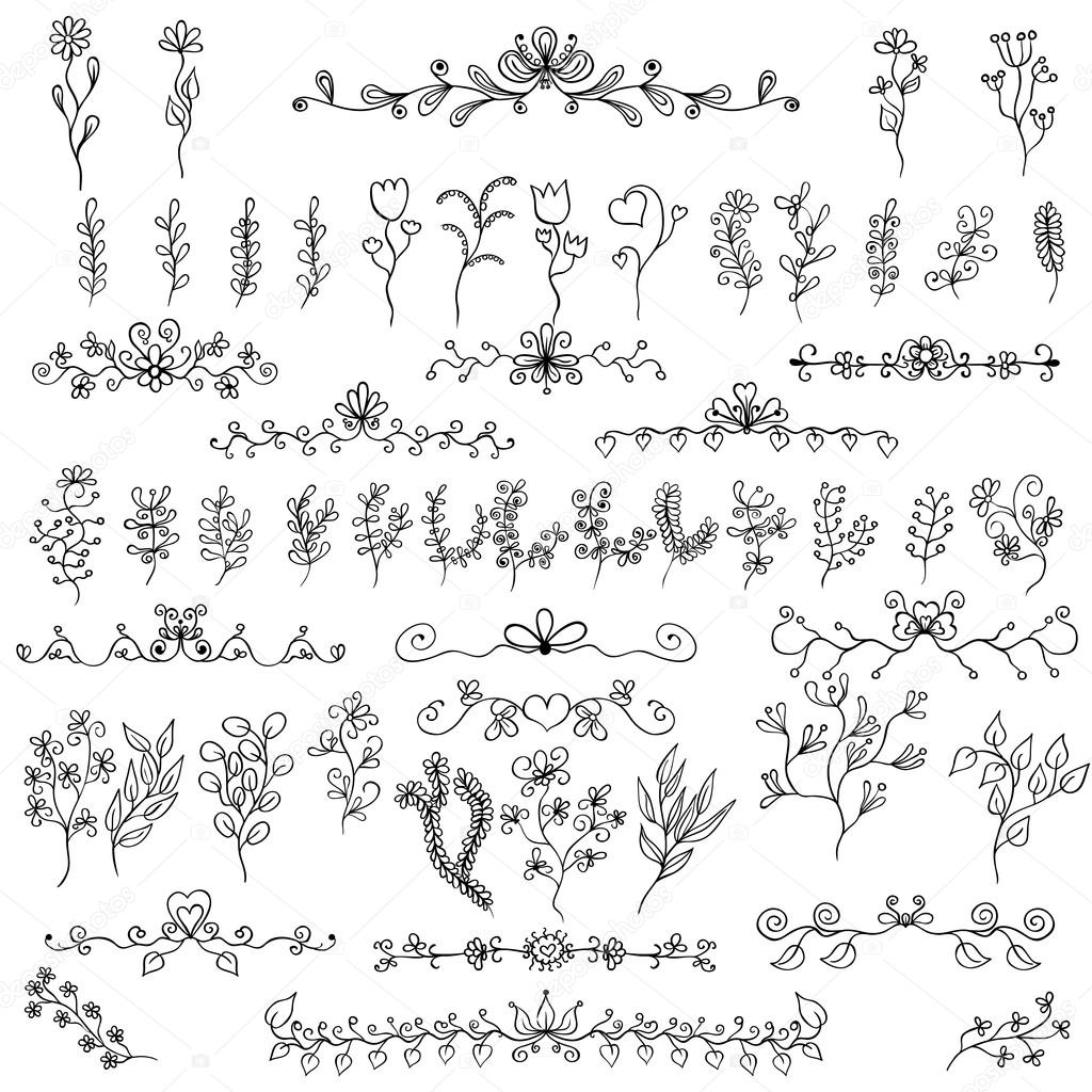 Doodles design elements. Flower decoration for invitation and sc