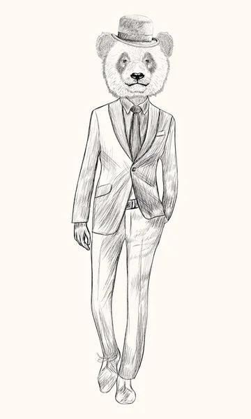 Boceto Panda en traje de Hipster . — Archivo Imágenes Vectoriales