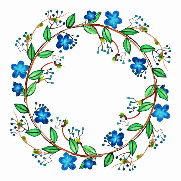 Ακουαρέλα χαριτωμένο στεφάνι με μπλε ρομαντικά λουλούδια. Χέρι που vi — Διανυσματικό Αρχείο