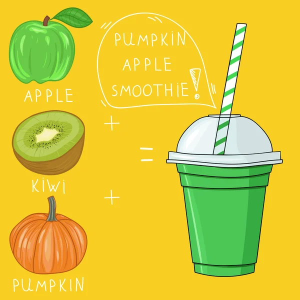 Pumpa kiwi äpple smoothie — Stock vektor