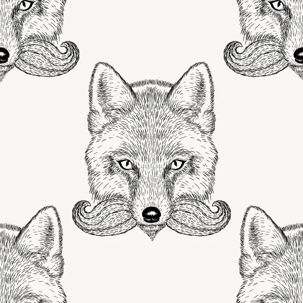 Σκίτσο αλεπούδες με γένια και μουστάκι. — Διανυσματικό Αρχείο