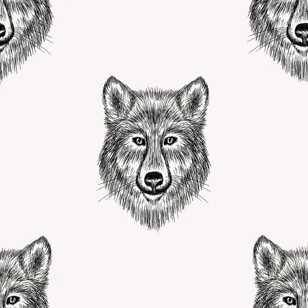 Wolf face seamless pattern — Stock Vector