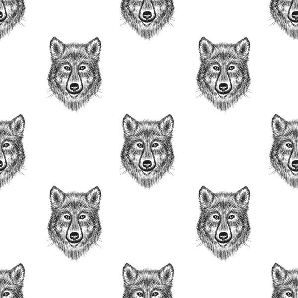 Esboço Wolf padrão sem costura — Vetor de Stock